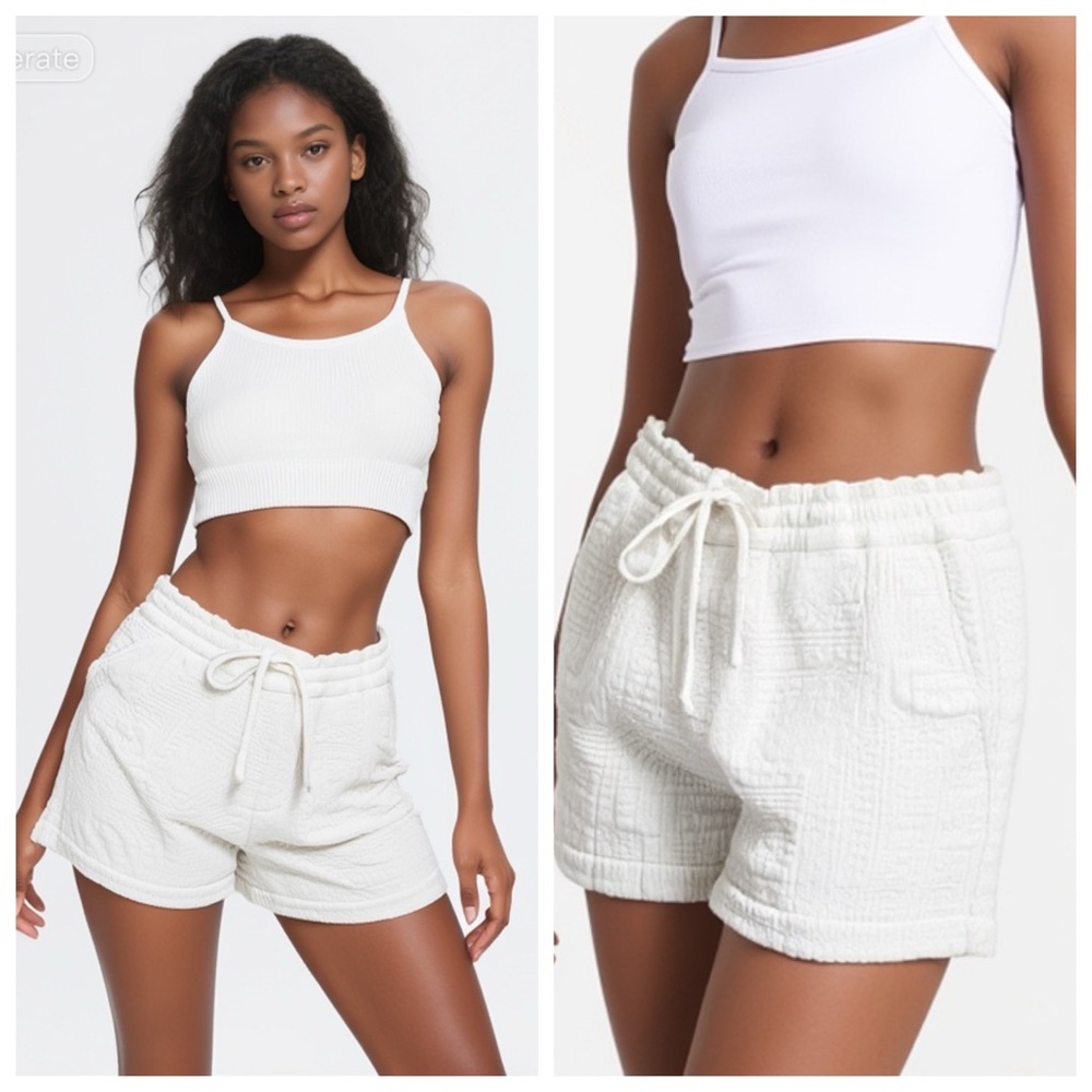 LOU & GREY Cream Jacquard Drawstring Shorts, size Small
